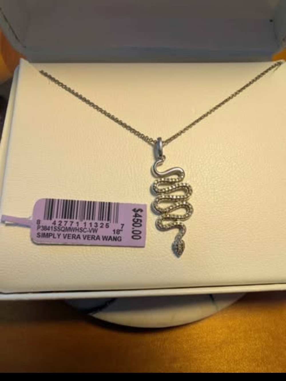 Vera Wang Diamond Snake Necklace 
925 Sterling Silver, Chain made in Italy